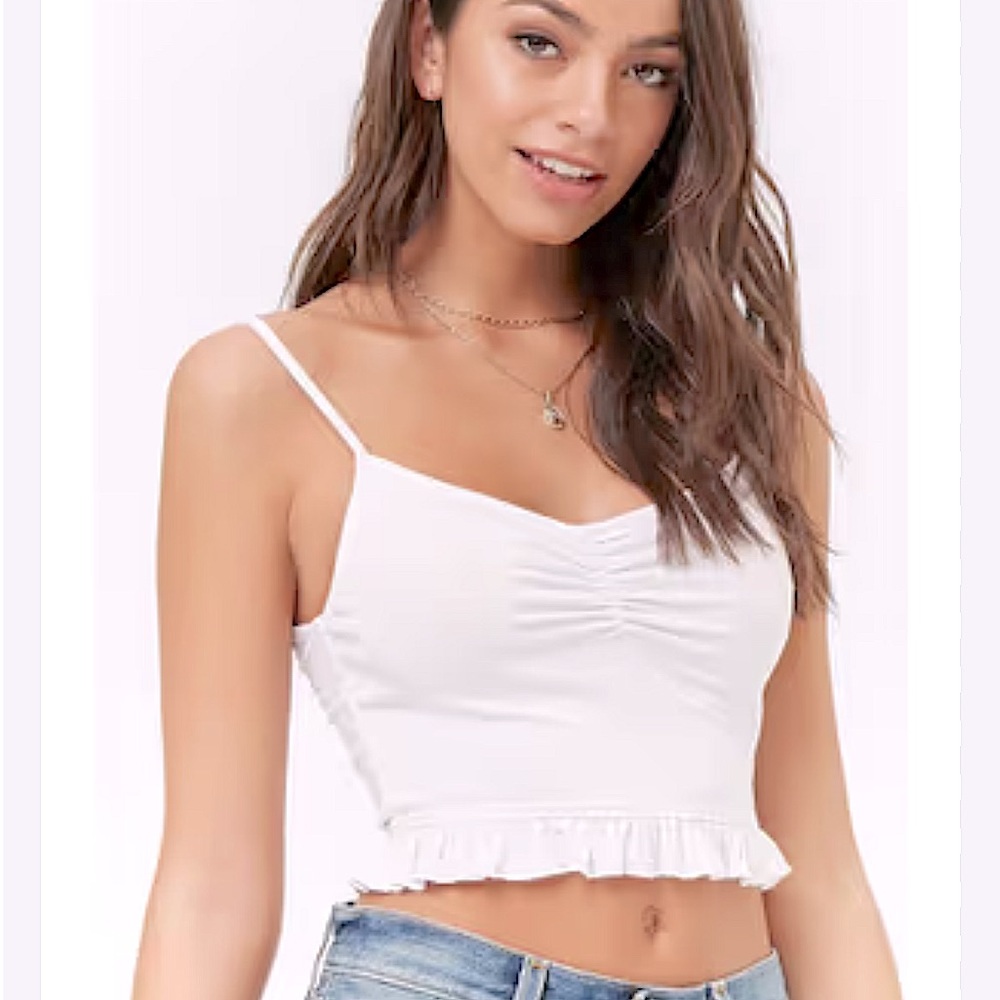 White Double Zero Ruffle Hem Crop Tank Top